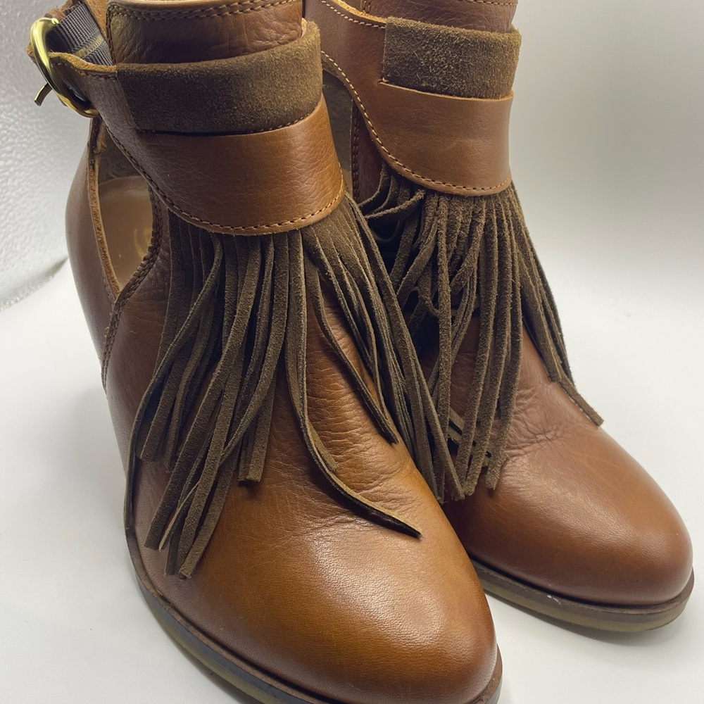 Sbicca‎ Brown Leather Fringe Ankle Booties